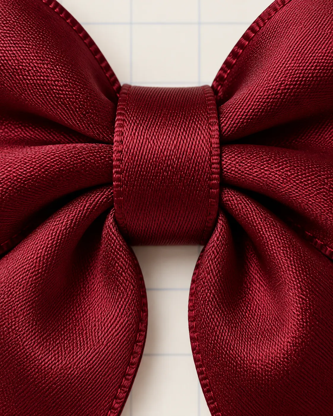 Moño escolar rojo vino, detalle de nudo