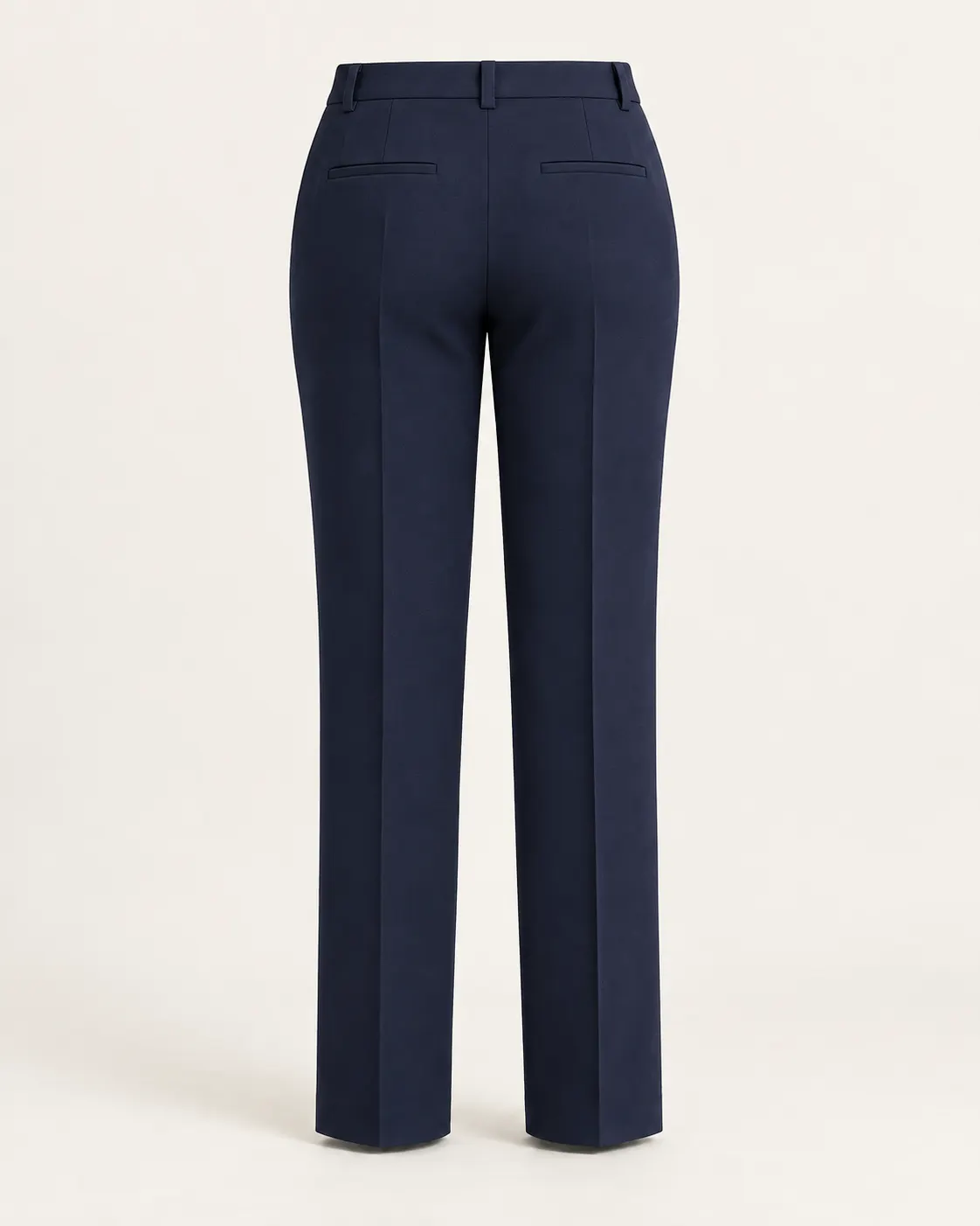 Pantalón dama formal recto azul marino, vista de espalda