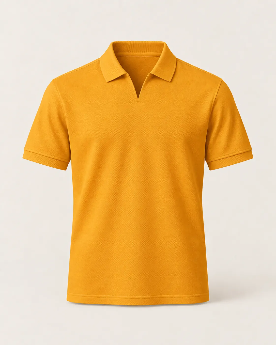 Polo cuello abierto sin botones ámbar, vista frontal